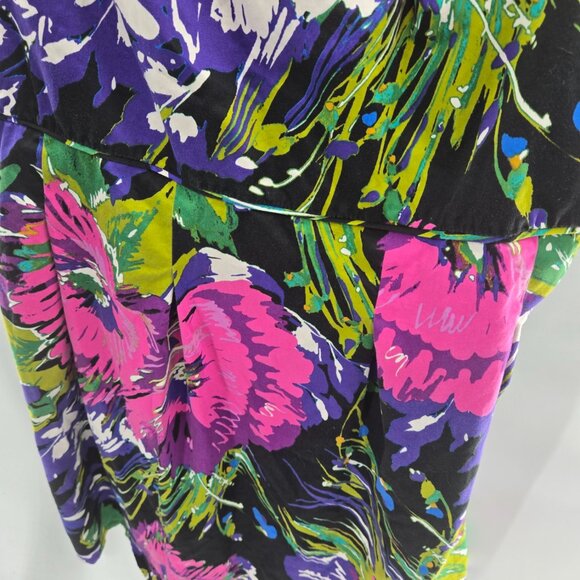 Lane Bryant Black Bright Purple Pink Floral Lined Midi Fit and Flare Dress 16 - Picture 4 of 6